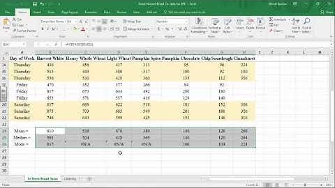 The Mean, Median, and Mode in Excel 2016