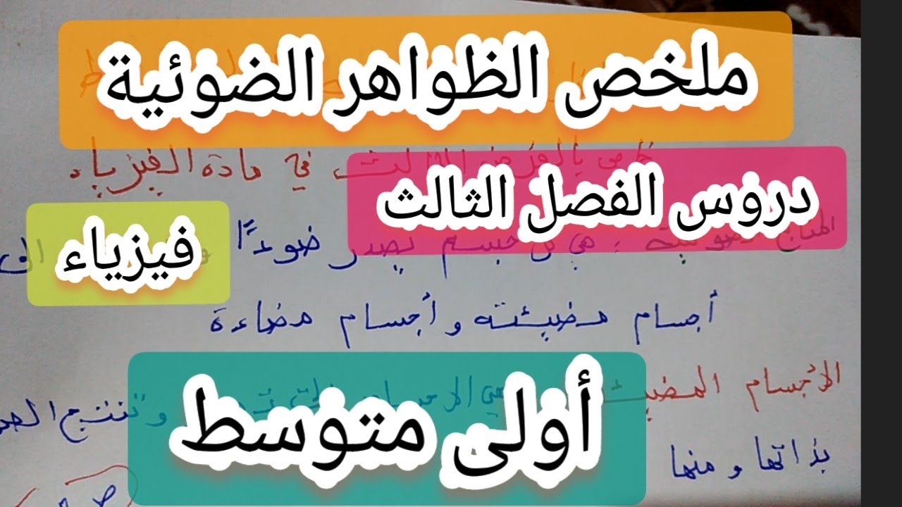 ملخص الظواهر الضوئية ما تحتاجه للفرض الثالث فالفيزياء أولى متوسط