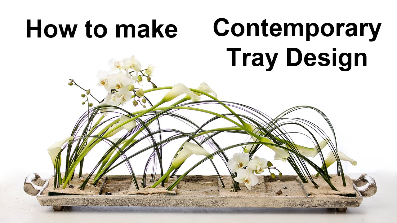 Contemporary tray design - using steelgrass/calla lilies/orchids -