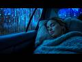 Wipe off Insomnia with Heavy Rain & Thunderstorm Rumbling on Cozy Car in Overcast Forest at Night