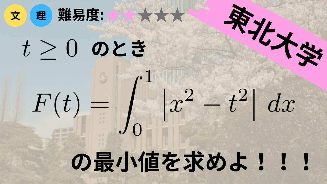 東北大学入試】絶対値の入った積分で与えられる関数の最小値(2022