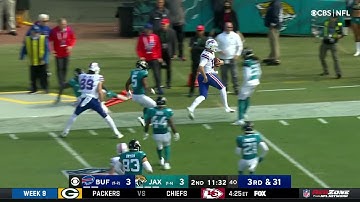 Josh Allen gets forced out of bounds by Josh Allen