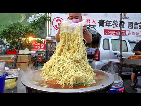 美味夜市巨大炒麵炒米粉-台灣夜市美食/Amazing Huge Fied Noodles,Fried Rice Noodles Making-Taiwanese Night Market Fo