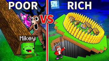 JJ and Mikey: POOR vs RICH SECRET BASE BATTLE in Minecraft - Maizen (99 Nights In The Forest)