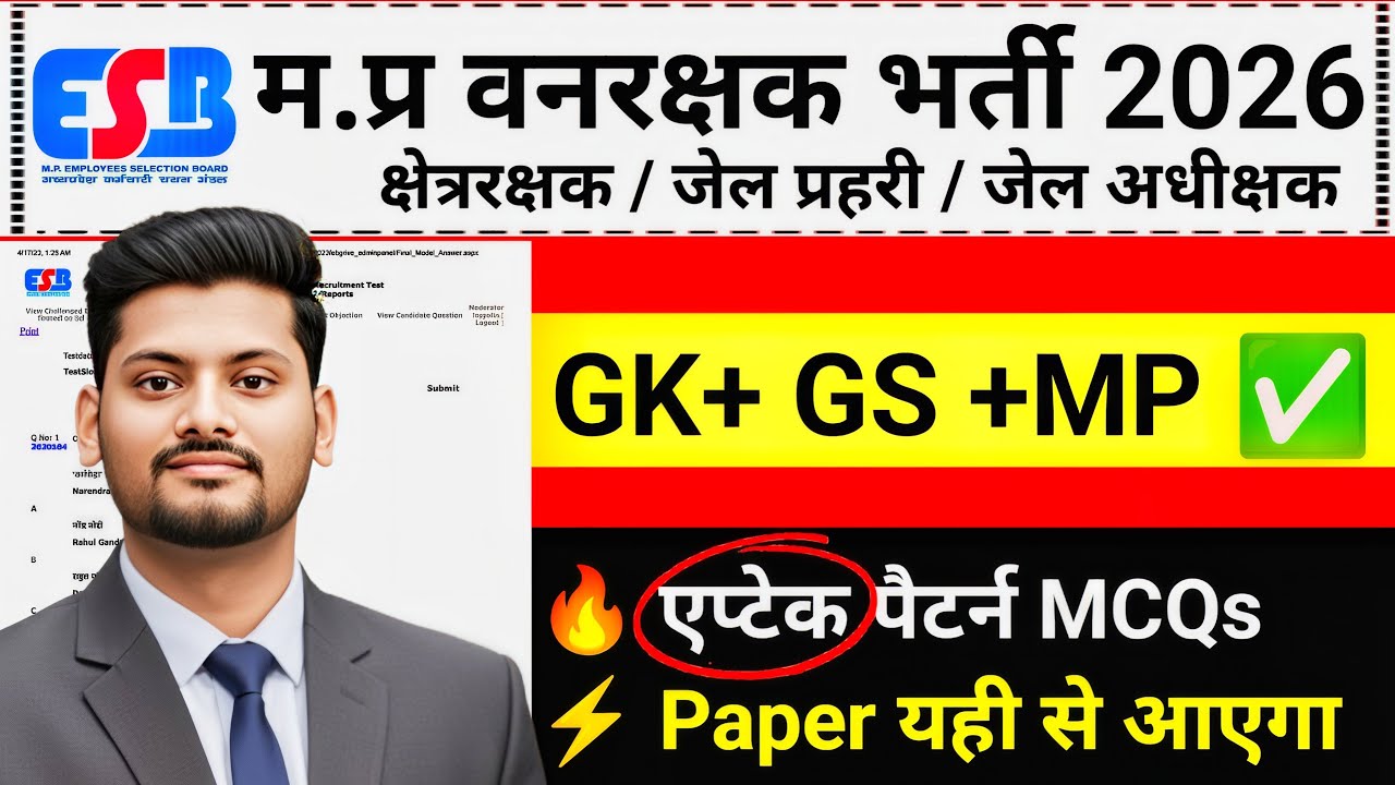 Van Rakshak Paper Pattern MP Vanrakshak 2026 🔥 100% Aptech Pattern MCQs | GK+GS+MP GK | Previous ...