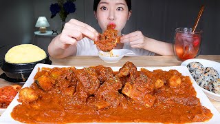 ASMR MUKBANG | Spicy Rose Braised Beef Ribs (Galbi Jjim) ★ Tuna Mayo Rice Balls & Cheesy Steamed Egg