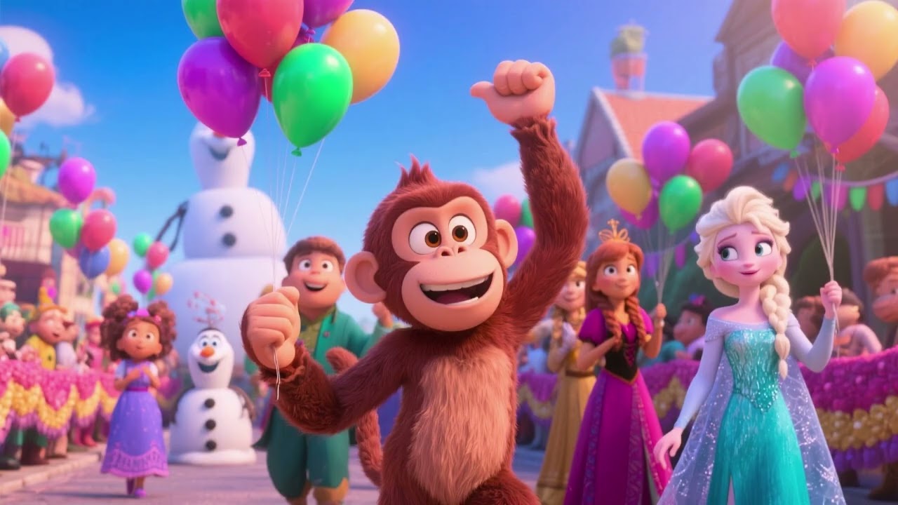 Парад воздушных шаров Эльзы-обезьянки, часть 4 | Красочное празднование в джунглях