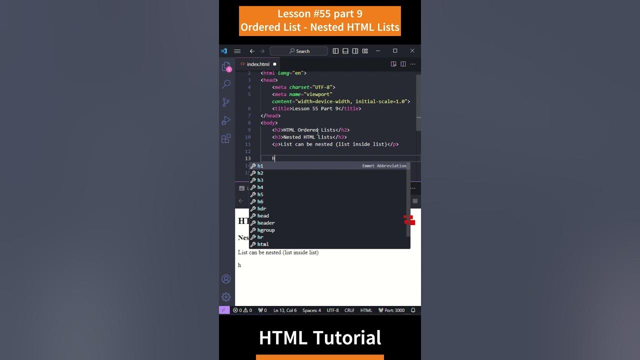 HTML Tutorial - Lesson 55: Ordered List - Nested HTML Lists Part 9 # ...