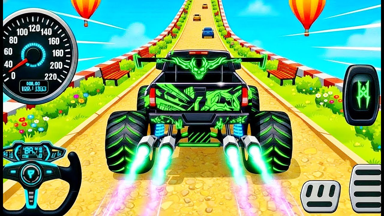 Mega Ramp Monster Car Racing 3D - Extreme Car Stunts -Android Gamepla 