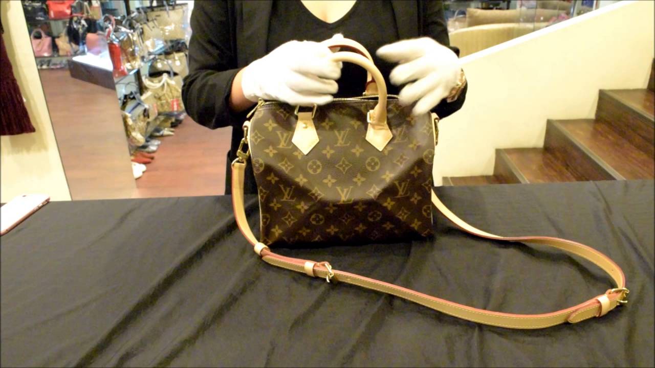 Louis Vuitton LV M41113 M40390 Speedy 25 經典花紋附背帶手提包附銷組 - YouTube