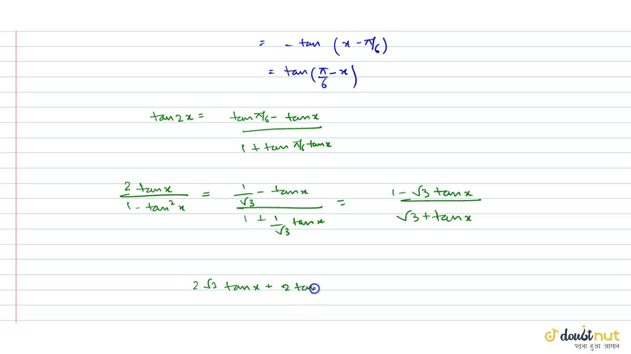 Solve The Trigonometric Equation Tan 2x Cot X Pi 3 Youtube