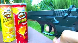 EXPERIMENT TOY GUN vs PRINGLES, Эксперимент Игрушечный Пистолет против Упаковок с Чипсами Принглес