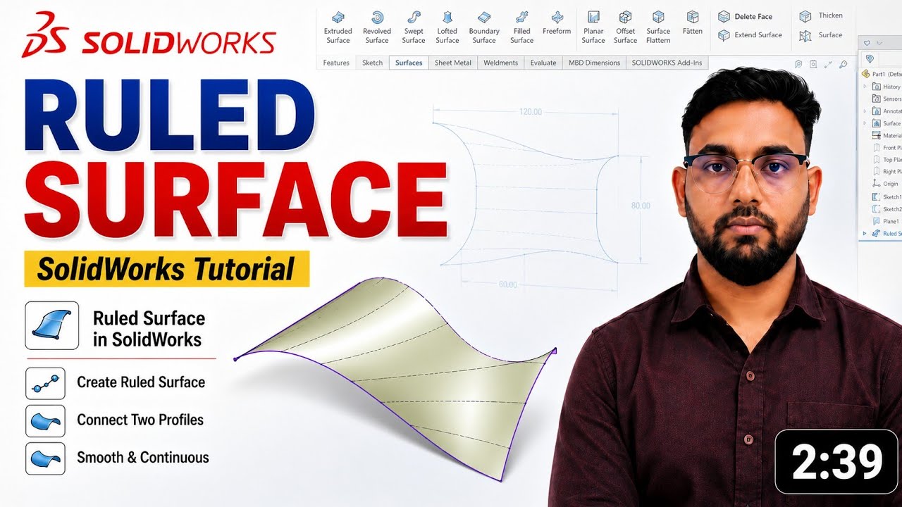 Ruled Surface in Solidworks | RULED SURFACE HINDI SOLIDWORKS - YouTube