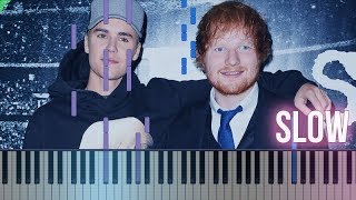 How To Play: Ed Sheeran & Justin Bieber - I Dont Care | SLOW Piano Tutorial + Sheets