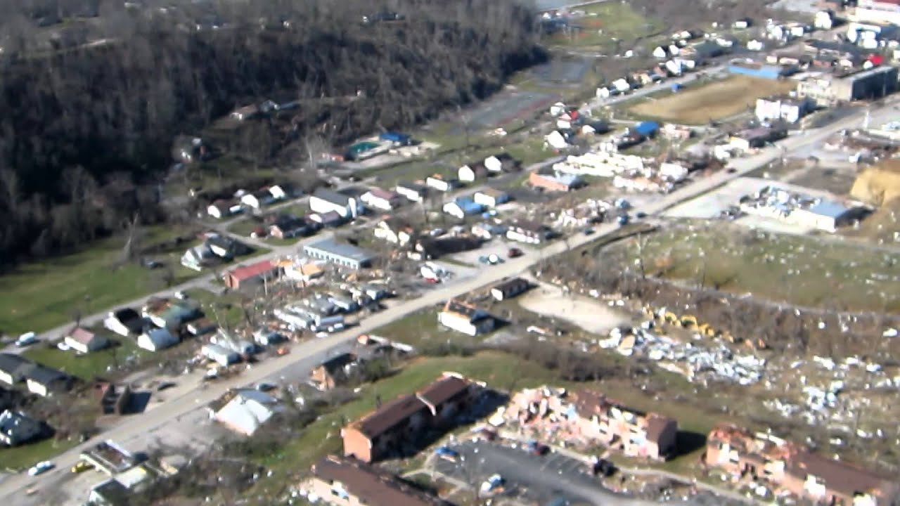 Aerial video showing tornado damage to West Liberty KY Sat March 3rd ...