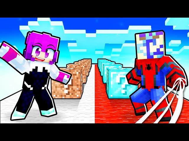 NOOB vs PRO SUPERHERO Lucky Block Race in Minecraft! class=