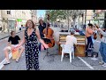 "Sweet Georgia Brown" swing tune on Union Street in Aberdeen as Jazz Musicians take to the streets