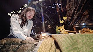 2℃ cozy solo camping with K kotatsu / Cats fight to take over Rirang