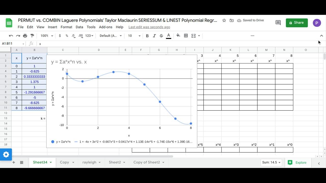 PERMUT vs COMBIN Laguere Polynomials' Taylor Maclaurin SERIESSUM & LINEST Polynomial Regression