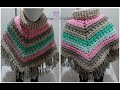 Poncho de colores en punto fantasia todos los tamaños en crochet