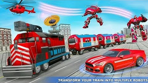 Transforming robot battle in train robot games 3d || helicopter robot car games.