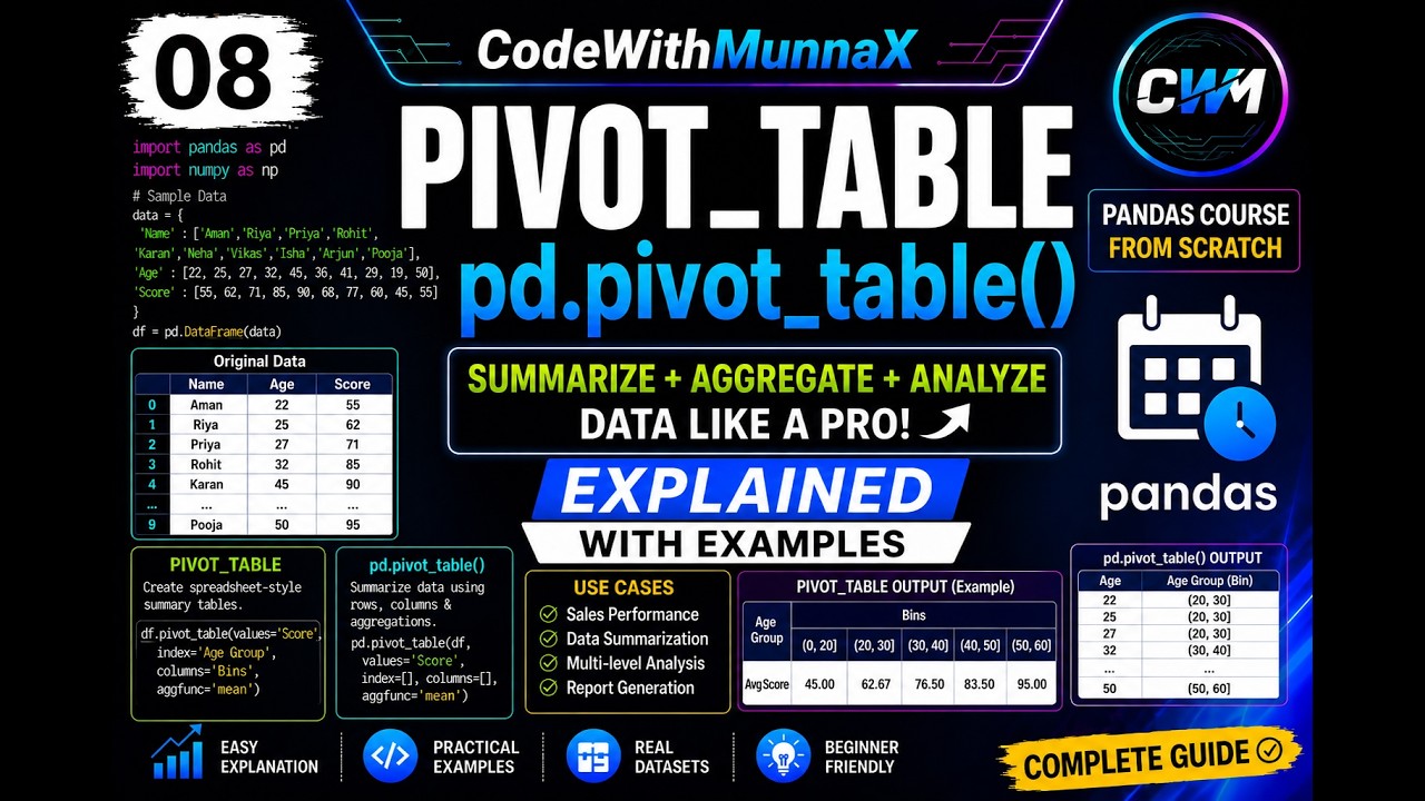 08. Pandas pivot_table() Complete Guide | corr(), pivot(), pd.cut() Explained