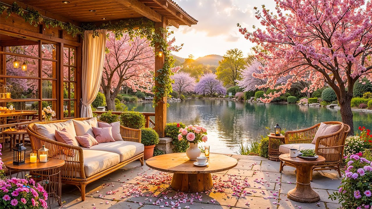 Morning Spring Jazz At The Lakeside Cafe Shop - Soft Jazz Music, Fresh Air And A Peaceful Work Mood