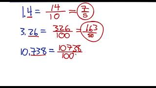 Converting Decimals Larger Than One To Fractions
