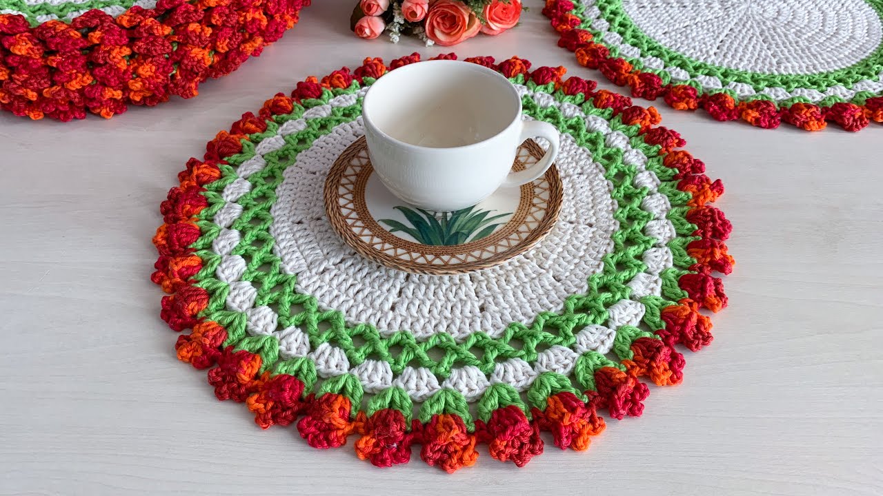 Passo a passo Sousplat em Crochê Jardim de Tulipas