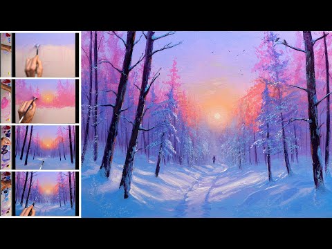 ❄️ Winter Evening ❄️ Acrylic Painting Tutorial / Сolor Palette ART | Zeichnung Kunst Malerei Natur