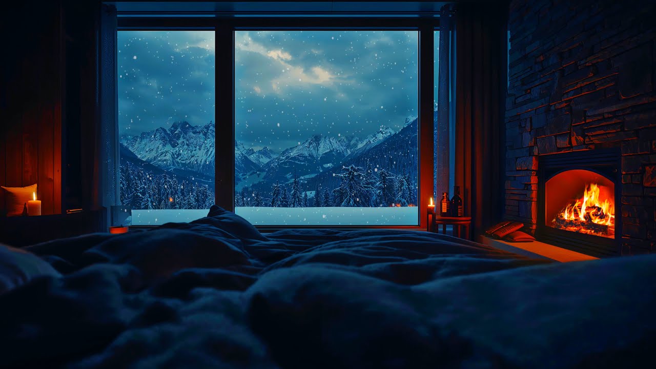 Luxury Winter Cabin Ambience with Heavy Snowfall 4K 10 Hours
