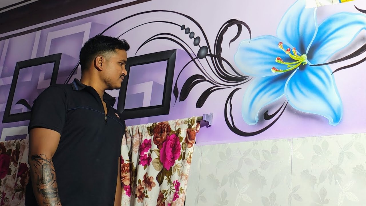 3D Wall Painting Design | Rose 🌹 Painting | Wall Texture Design |New Wall Painting 🎨🖌️