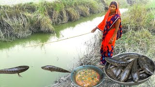 healthy &testy SNAKEHEAD MURREL FISH CURRY RECIPE IN VILLAGE । pond fish fry cooking in village ।