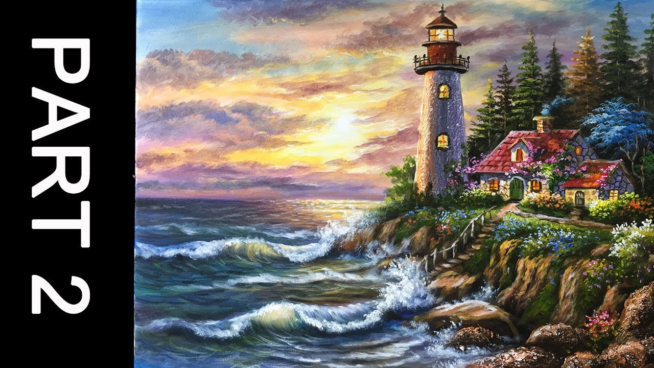 Paint a lovely Lighthouse in Acrylic - Part 2 - YouTube