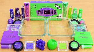 Purple vs Green - Mixing Makeup Eyeshadow Into Slime ASMR