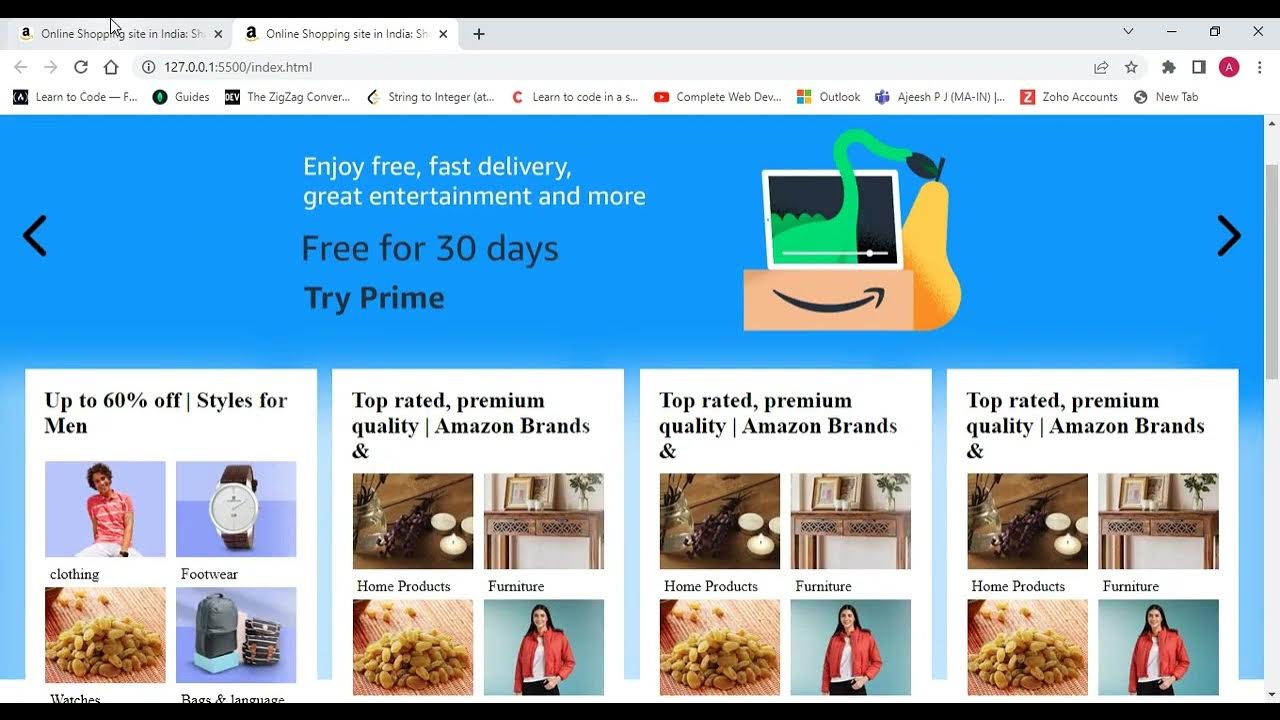 make slide image automatic and work on product (amazon clone ) html css ...
