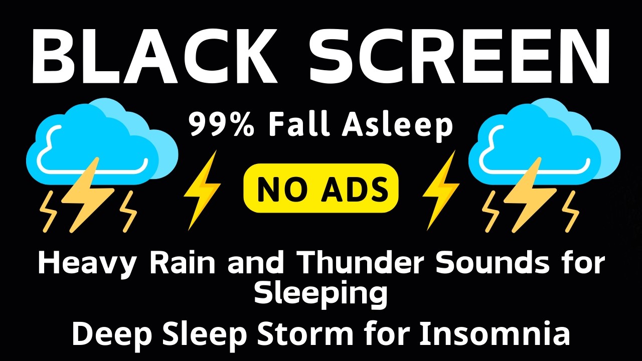🔴 Best Heavy Rain And Thunder Sound For Relaxation 🌧 Black Screen💤  Deep Sleep Storm for Insomnia