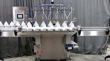 Piston filler with bottom up nozzles - drip tray - centering guide, model PI 3300