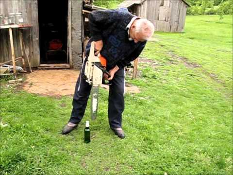 Ouverture de la bière à la tronçonneuse