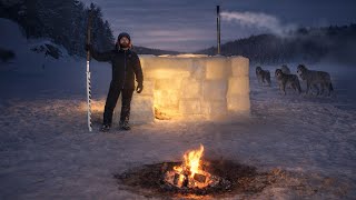 Building an Ice Igloo in -30°  - AMBUSHED BY WOLVES in The Middle of The Frozen Lake