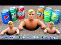 Experiment !! Stretch Armstrong VS Cola, Pepsi, Fanta, Sprite and Mentos in Toilet