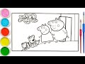 Draw and Color Peppa Pig, Mummy Pig and George Pig Making Pancakes 🐷🥞🍁🍳🌈 Drawings for Kids