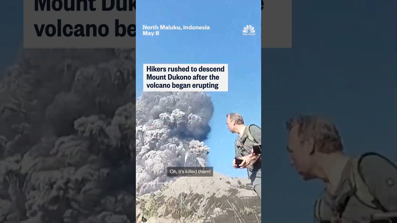 Hikers rushed to descend Mount Dukono after the volcano began erupting Hikers rushed to descend Mount Dukono after the volcano began erupting