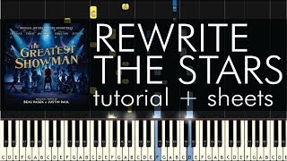 Vignette de la vidéo "The Greatest Showman - Rewrite the Stars - Piano Tutorial + Sheets"