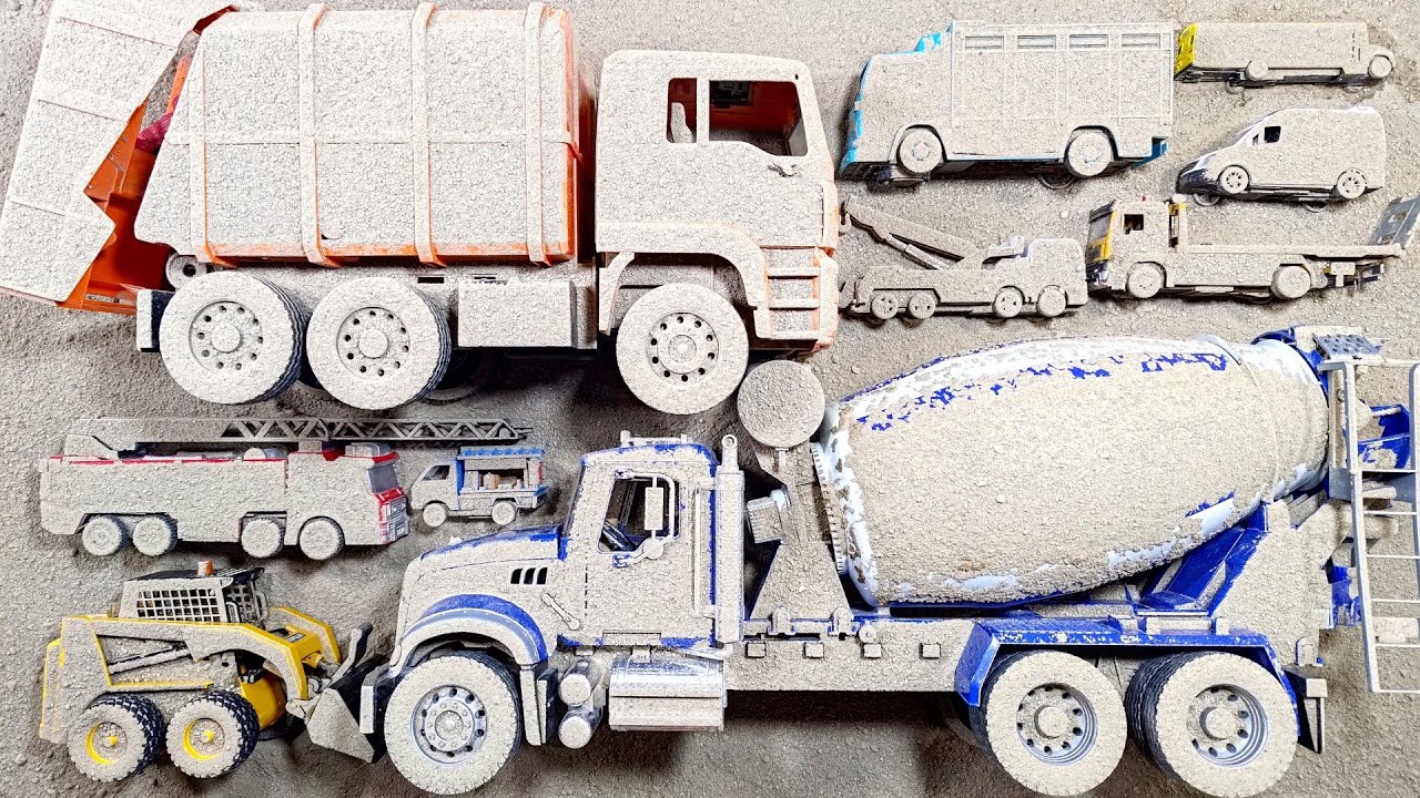 Temukan Mobil Mainan Terkubur dan Membersihkan Truk Sampah Besar, Truk Molen Besar, Mobil Pemadam