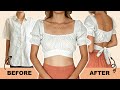 DIY Puff sleeve crop top from Men's shirt - Men's shirt refashion idea