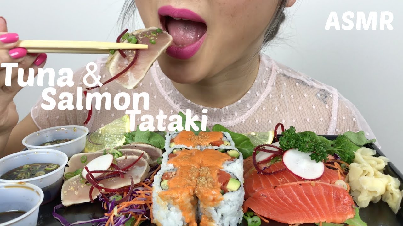 TUNA & SALMON TATAKI | *ASMR No Talking Eating Sounds | N.E Lets Eat