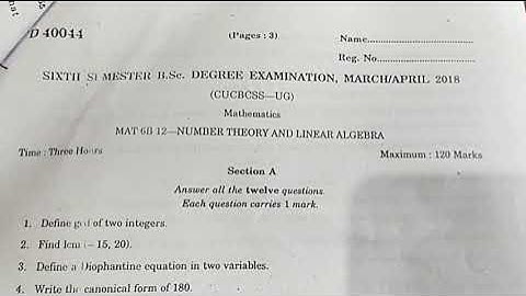 sixth semester|question paper| number theory & linear algebra|March2018|BSC MATHS|Calicut University
