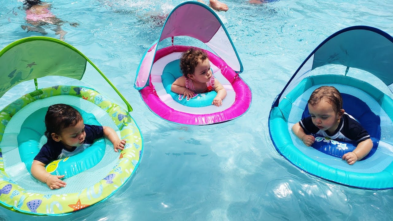 Triplets first time in the pool! - YouTube