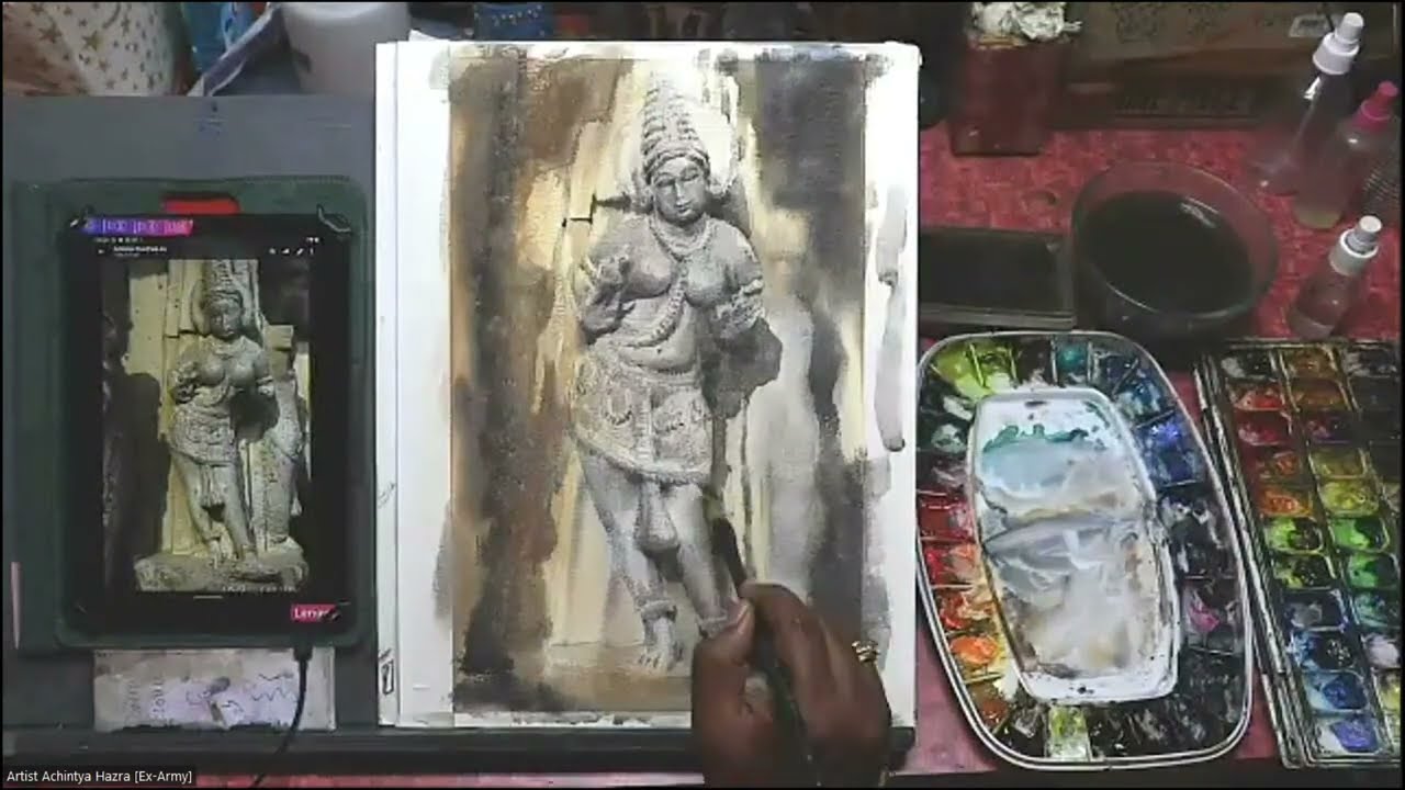 Online Watercolor Sculpture Painting Class Demo by Artist Achintya Hazra